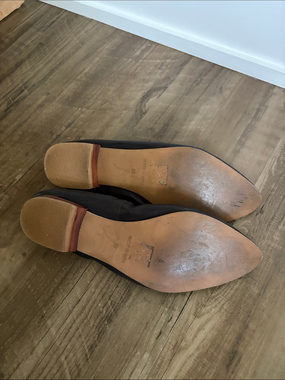 Free People Black Leather Pointed Ballet Flats with Metallic Straps - Picture 5 of 10